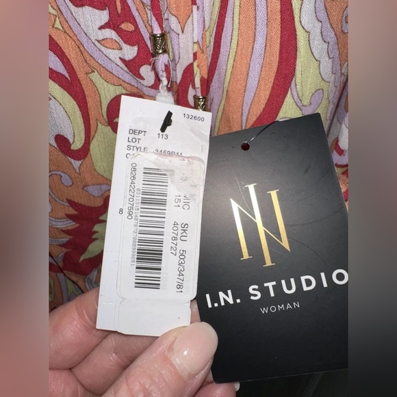 I.N. Studio Women's 3X Tunic Blouse Peasant Boho Floral Orange Multi NEW - Picture 5 of 9